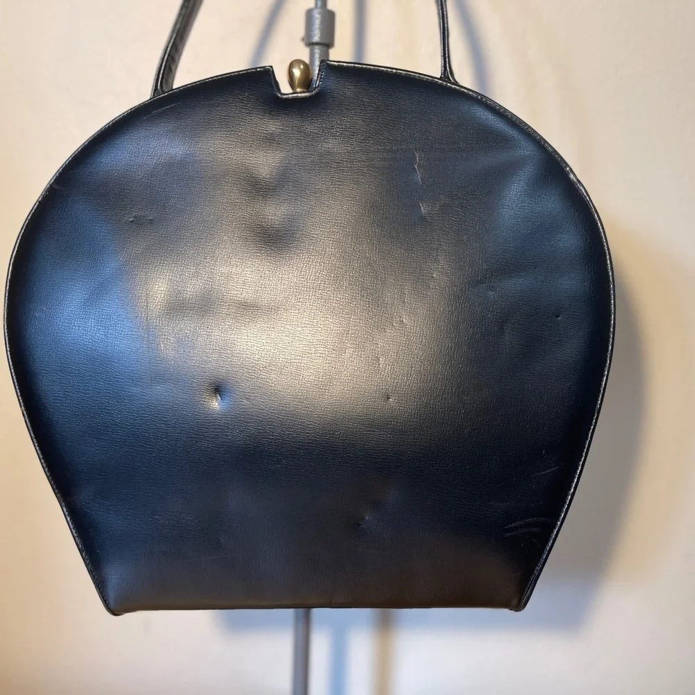 Original by Caprice Vintage Black Leather Floral Needlepoint Tapestry Handbag